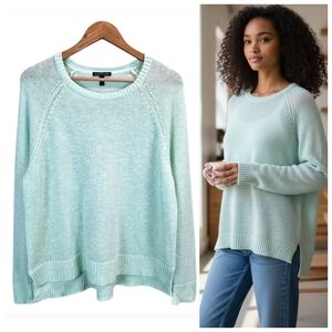 Eileen Fisher Organic Linen & Cotton Sweater Large Mint Green Quiet Luxury Chic